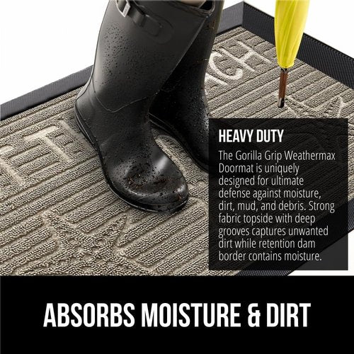 GORILLA GRIP Waterproof All-Season WeatherMAX Doormat - Natural Rubber, Stain & Fade Resistant, 29x17, Sand Beach