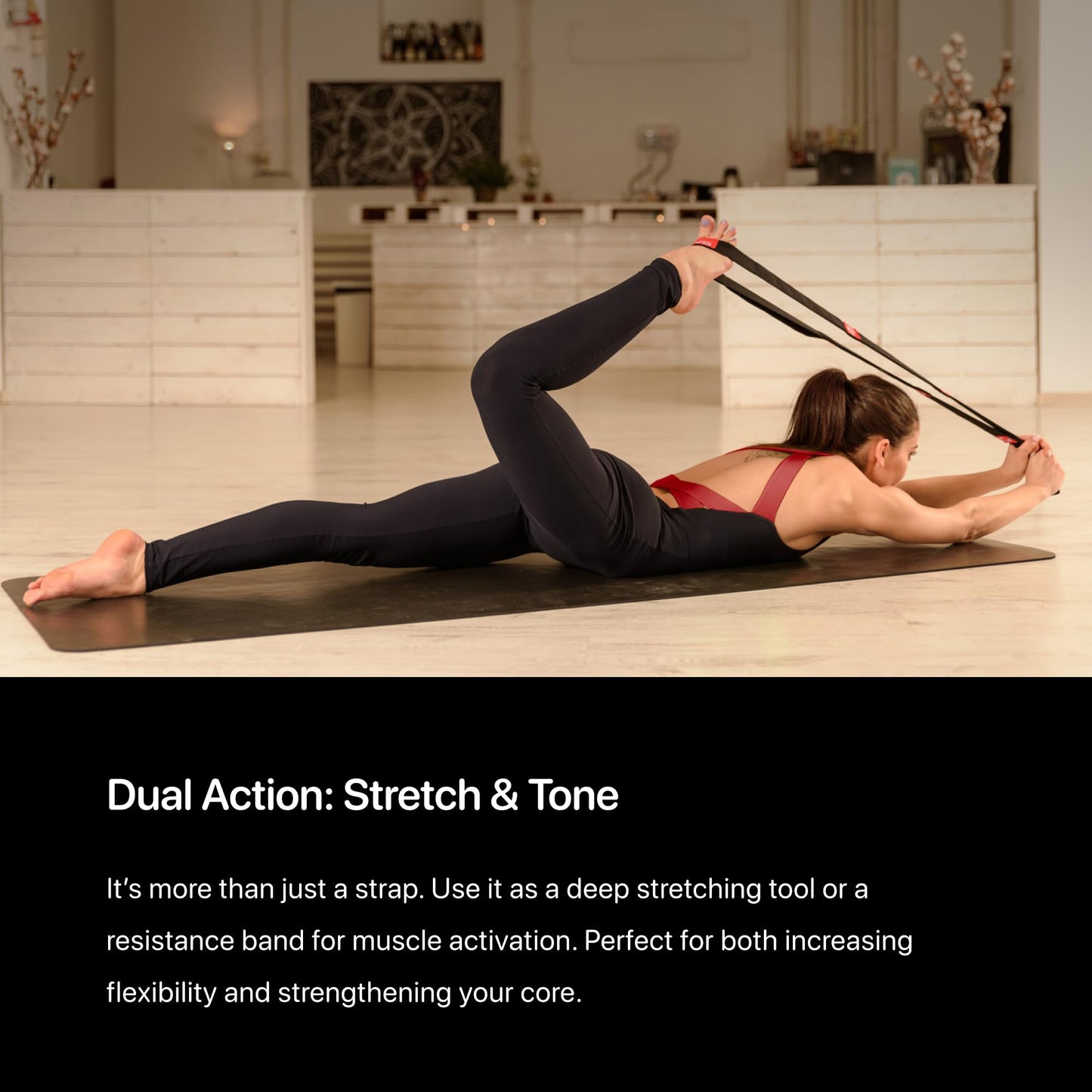 Stretching Strap with Loops for Physical Therapy | Physical Therapy Equipment | Yoga Strap for Stretching with Loops | Leg Stretcher | Workout Stretch Straps | Exercise straps | PT equipment | Black