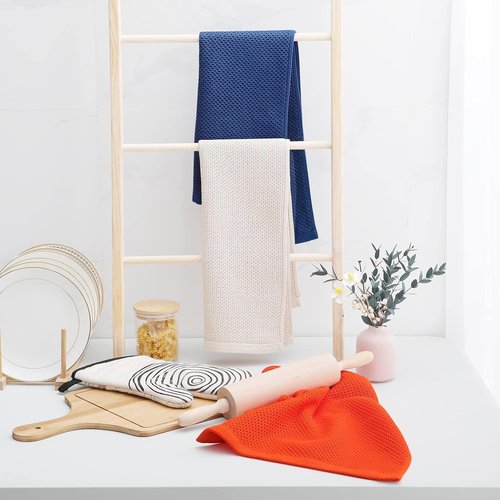 Homaxy Kitchen Dish Towels - Ultra Soft 100% Cotton Waffle Weave, Quick Drying, 13 x 28 Inches, 8-Pack, Navy Blue