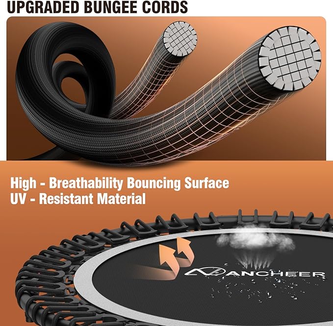 Bungee Rebounder Trampoline,ANCHEER 40" Foldable Fitness Trampoline with 4-Level Adjustable Handlebar, 450LBS Capacity, Resistance Ropes&Upgraded Bungees Safe for Home/Cardio,Workout Indoor/Outdoor