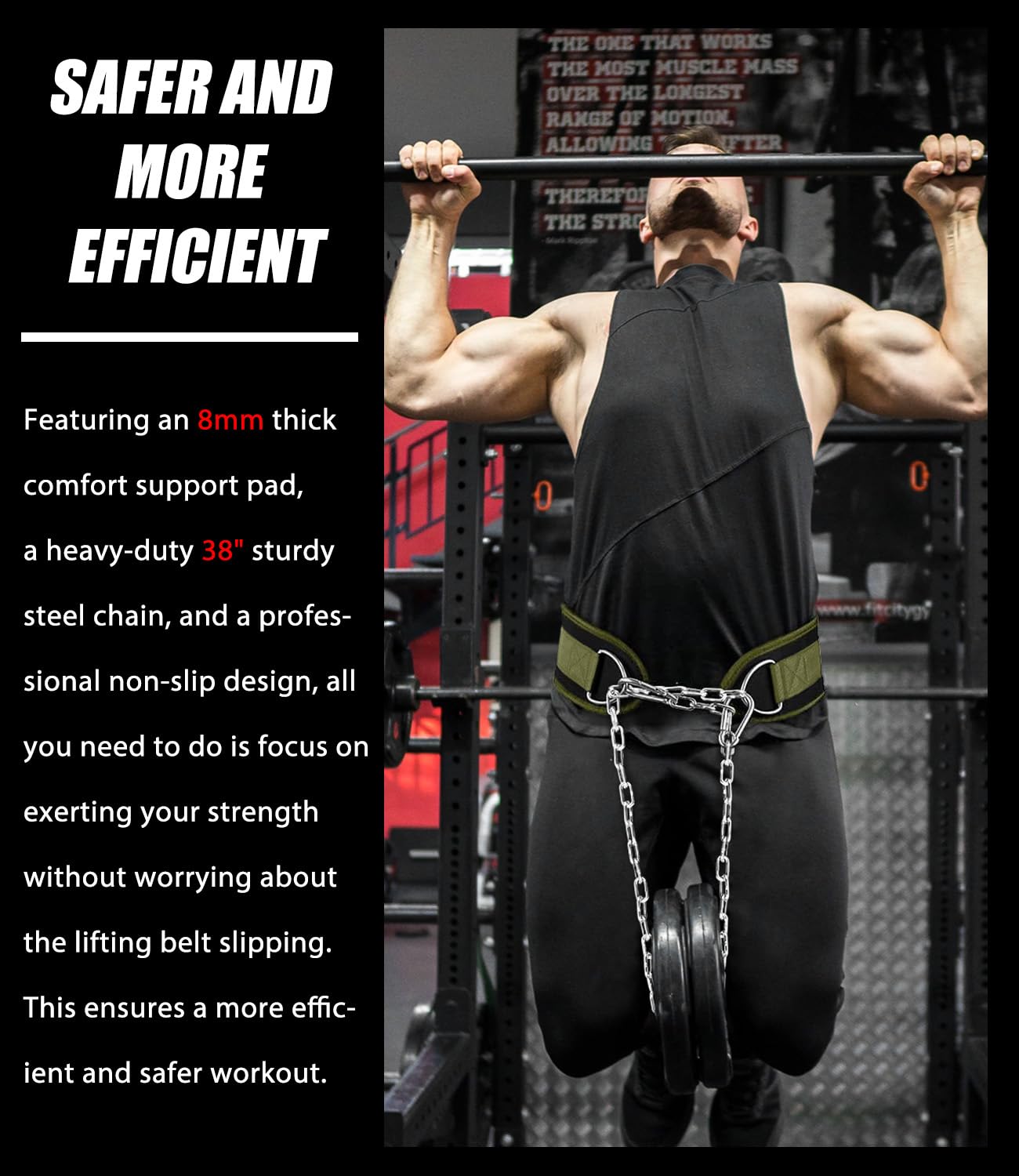 Seektop Dip Belt for Weightlifting - GYM Workout Pull Ups Belt with Chain, Neoprene Waist Dip Belt Crossfit for Weight Lifting, Squat, Training, Fitness, Men & Women (Belt & Chain) (Green)