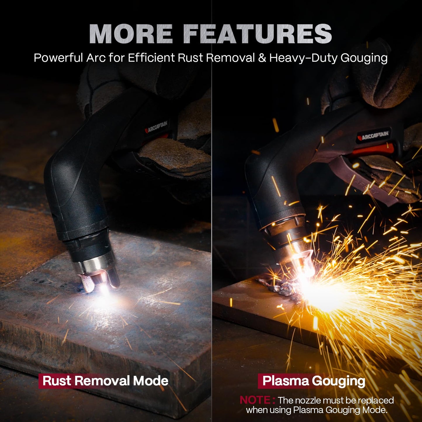 ARCCAPTAIN iControl [Non-HF] Plasma Cutter CUT55 MP with APP Control, 55Amp Blowback Pilot Arc, 120V/240V, Upgraded LED Display, Expanded Metal, Rust Removal, Plasma Gouging, Pressure Detection