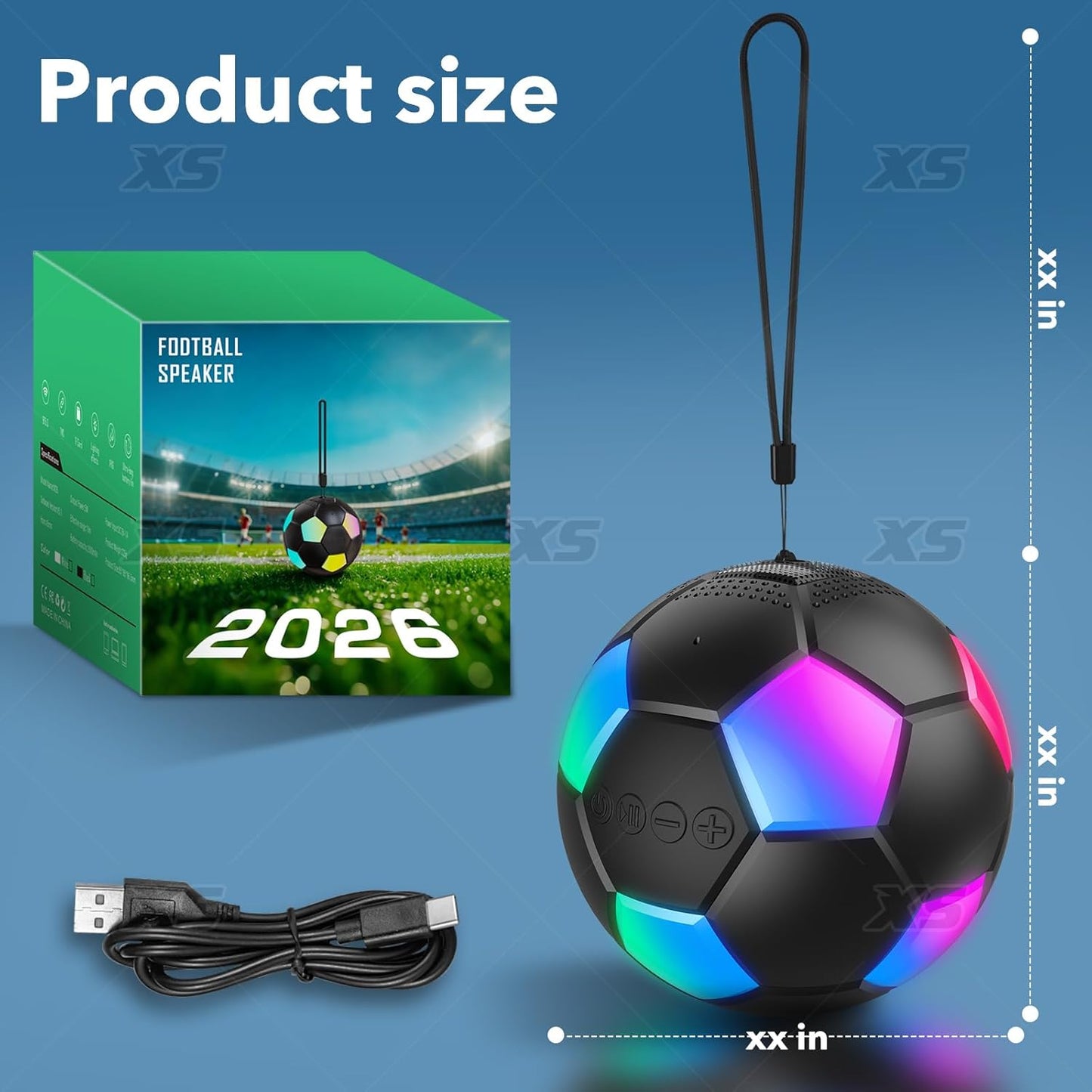 RZLCCL IPX6 5W Soccer Ball Shaped Speaker, Portable Wireless Speaker with LED Light, Waterproof, Stereo, TWS Pairing