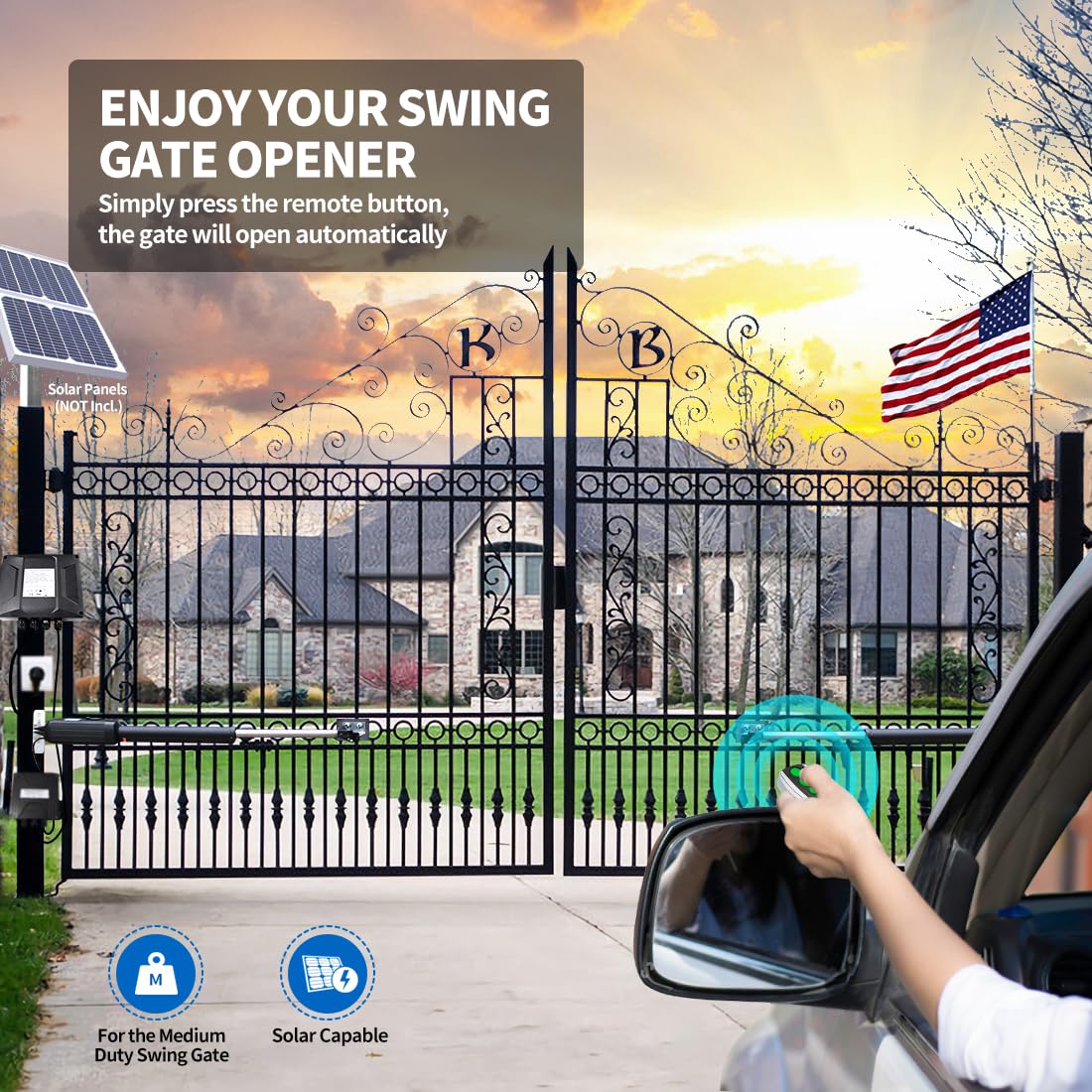 TOPENS A5132 Dual Swing Gate Opener Medium Duty Automatic Gate Motor for Double Swing Gates Up to 16ft per Arm, Electric Driveway Gate Operator AC Powered with Remote Control Kit Solar Compatible