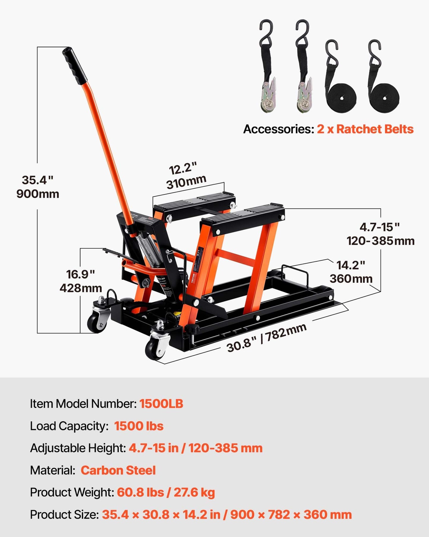 VEVOR Hydraulic Motorcycle Lift Jack 1500 LBS Capacity ATV Scissor Lift Jack Portable Motorcycle Lift Table with 4 Wheels Hydraulic Foot-Operated Hoist Stand for Motorcycle ATV UTV Powersports