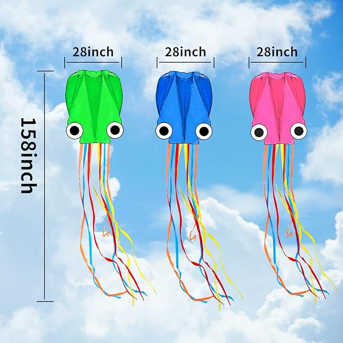 Octopus Kites for Kids & Adults Easy to Fly, 24”x 158” Large Soft Kite Kit for Boys and Girls, Single Line 3D Beach Kite Set for Teens,Perfect for Outdoor Activities