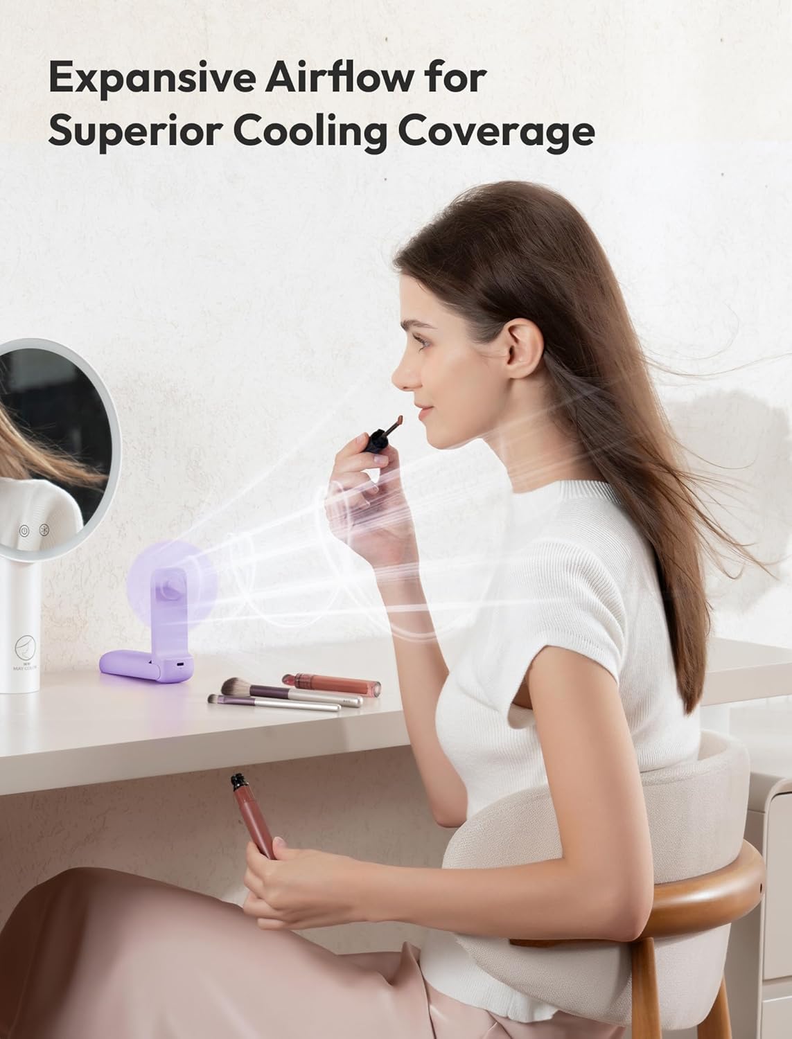 Aecooly Slim Portable Fan - USB Rechargeable Mini Handheld Fan | 24H Max Cooling Time - Purple (2 Pack)