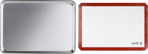 New Star Foodservice 18-Gauge Aluminum Sheet Pan Set - Includes Silicone Baking Mat | 15 x 21 Inch