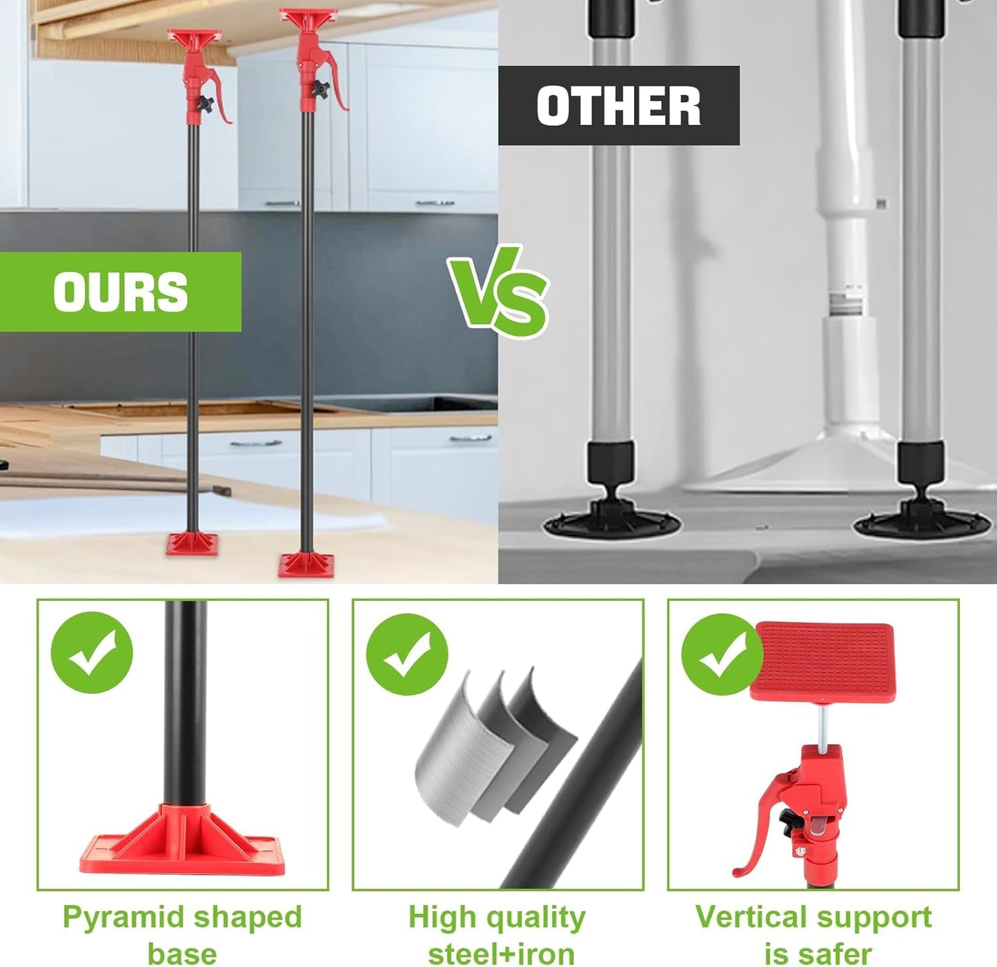 4 Pack Cabinet Jack Support Pole, 45"-114" Telescopic Cabinet Support Pole, Adjustable 3rd Hand Support Pole with 154 Lbs Load Capacity for Installing Cabinet, Lifting Drywall, Cargo Bars