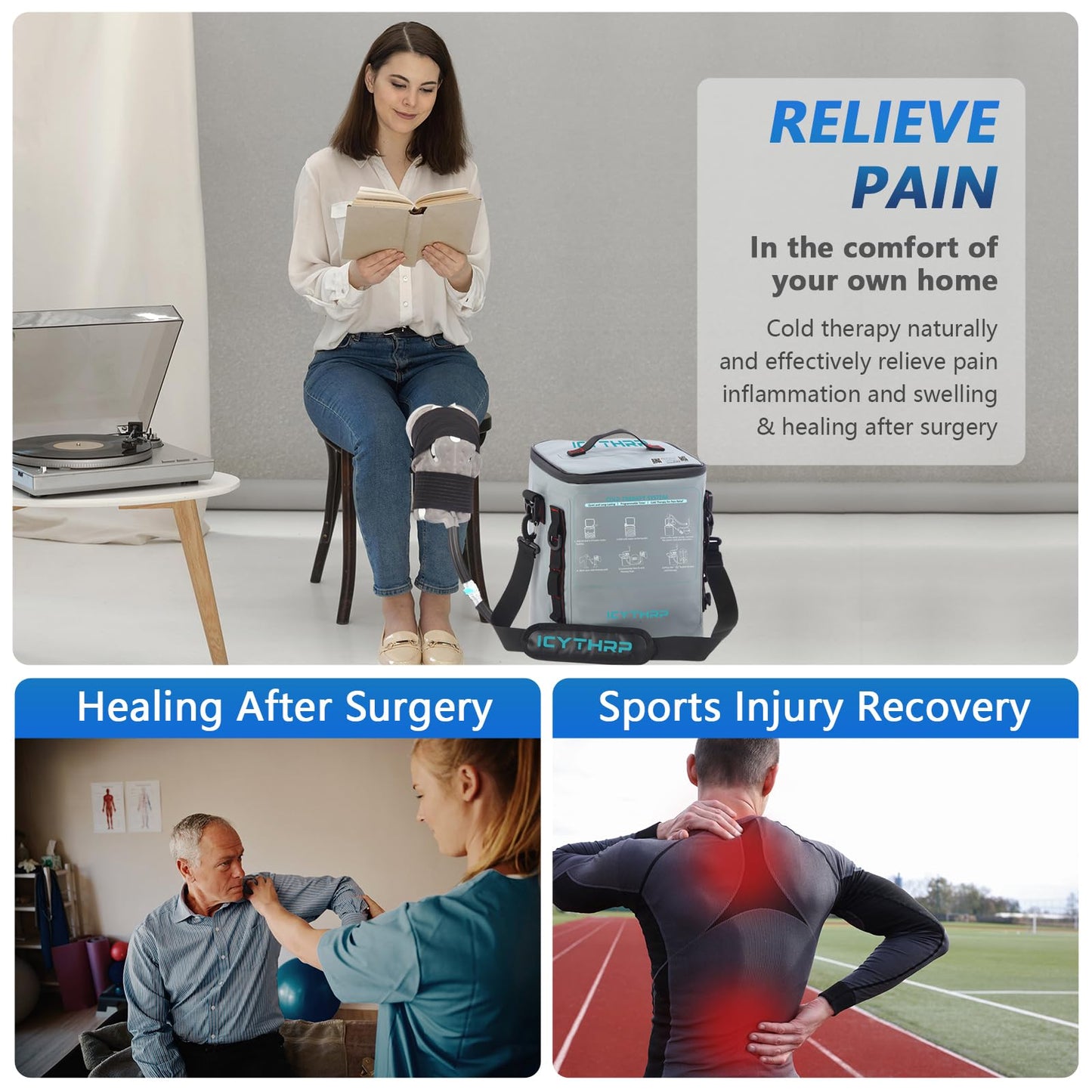 ICYTHRP Cold Therapy Machine with Programmable Timer, FSA Eligible HSA, Portable Ice Machine for Knee After Surgery, Knee Replacement Recovery System for Pain Relief with Universal Pad