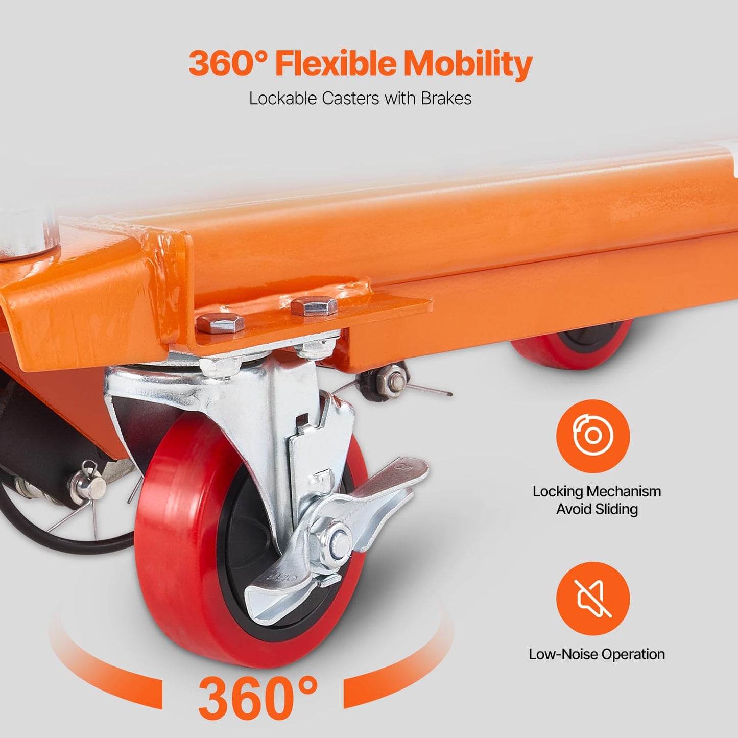 VEVOR Hydraulic Lift Table Cart, 330 lbs Load Capacity, 50-Inch Lifting Height, Manual Single Scissor Lift Table with Non-Slip Pad and 4 Wheels, Orange, Alloy Steel