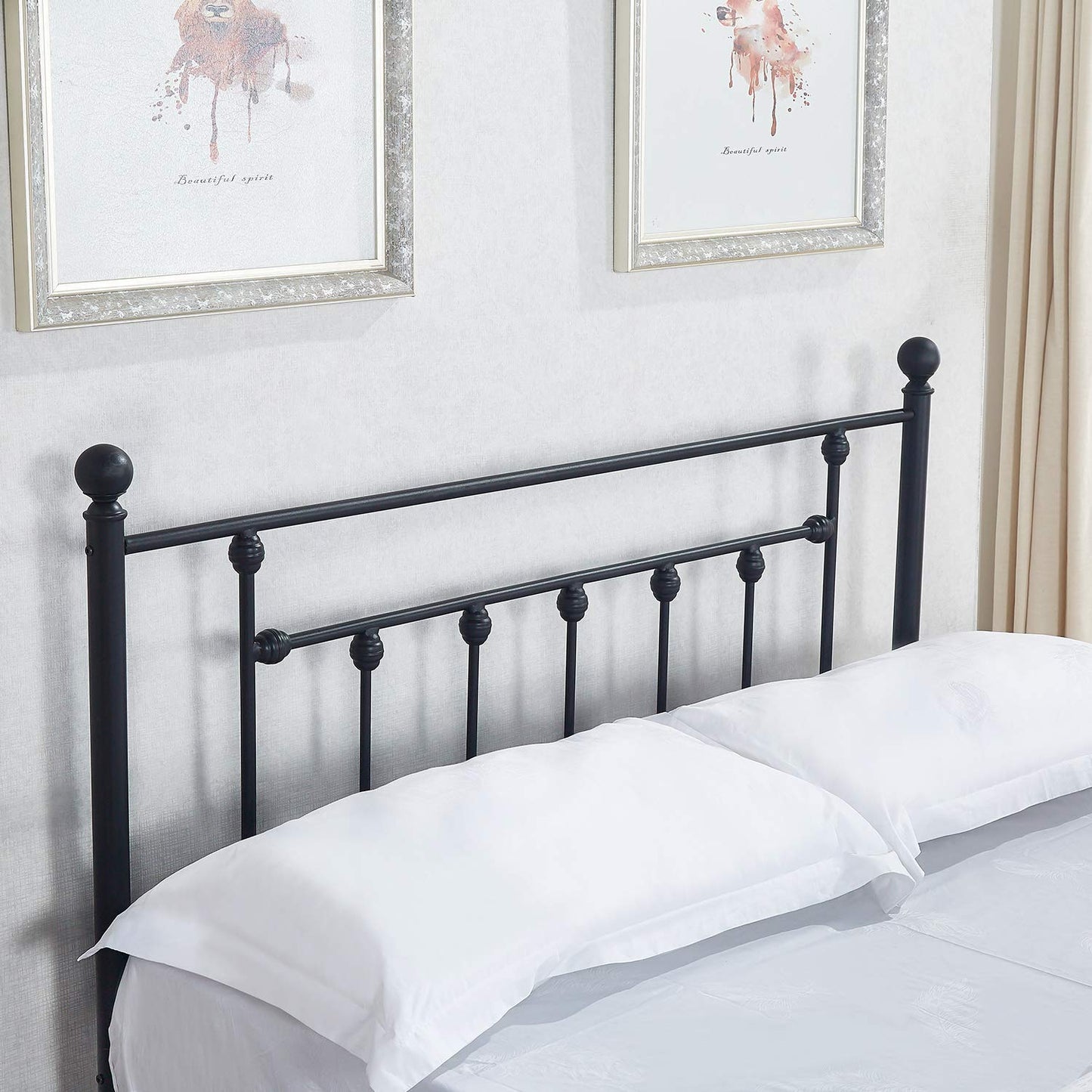 VECELO Full Size Metal Platform Bed Frame with Headboard and Footboard, Sturdy Steel Slat Support/No Box Spring Needed Mattress Foundation/Easy Assemble，Victorian Style, Pure White