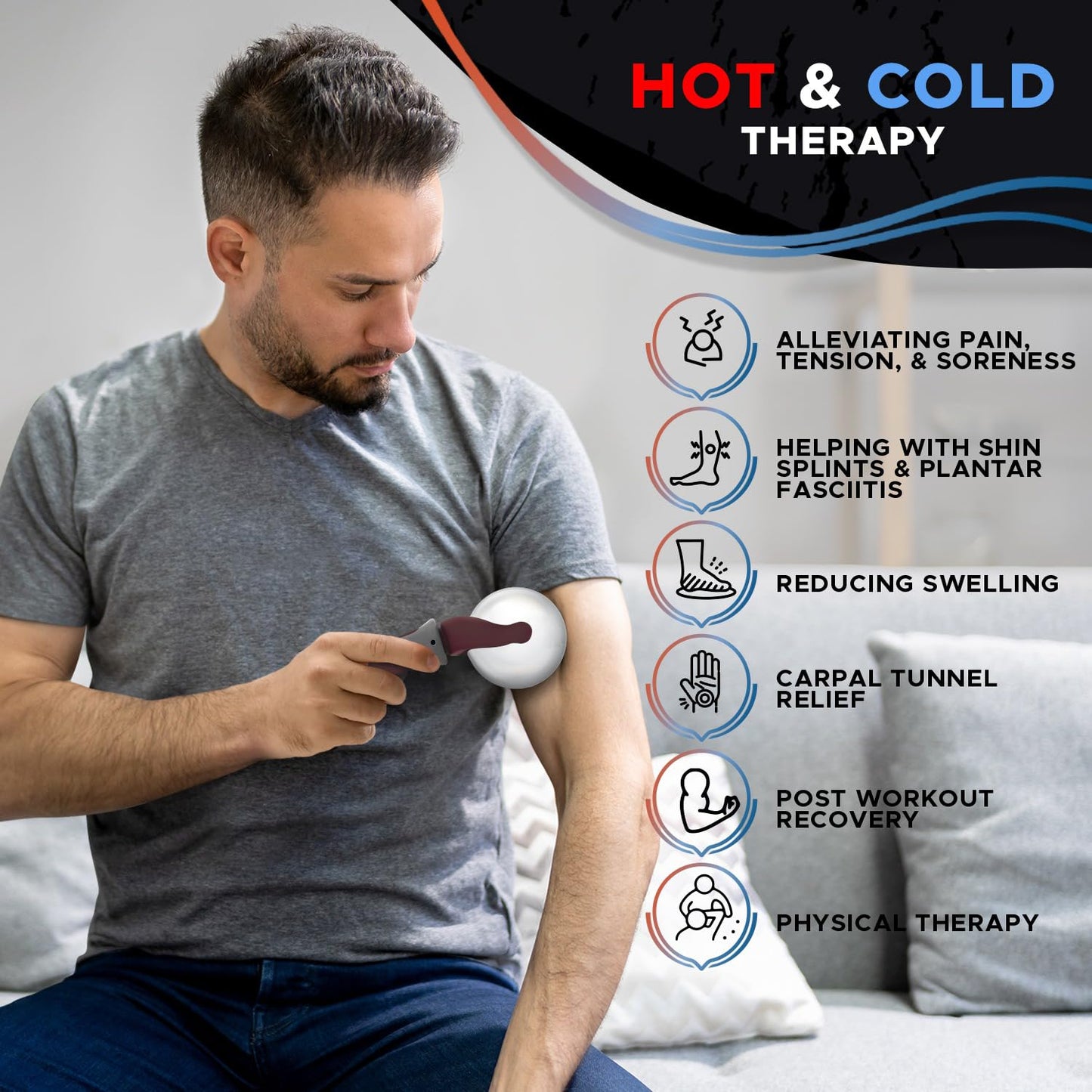 PRIME Fitness Cold Massage Roller Ball | Cold Therapy | Ice Roller Ball with Handle | cryo Stick | Relieve Muscle Pain (Maroon)