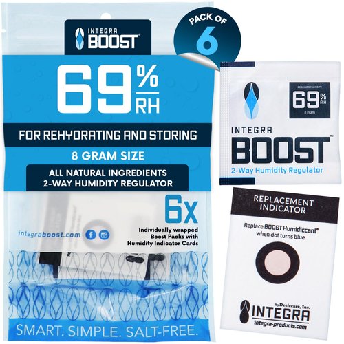 Integra Boost 2-Way Humidity Control Pack - Preserve Flavor & Control Humidity at 69% RH - Moisture Absorber for Herbs, Spices & More - 8 Gram (Pack of 6)