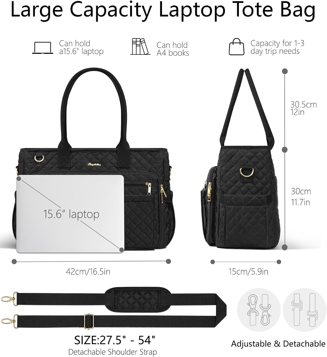 Bagstellar 15.6 inch 40oz Teacher Bags for Women, Laptop Work Tote Bag Quilted Nurse Bible Computer Shoulder Bag