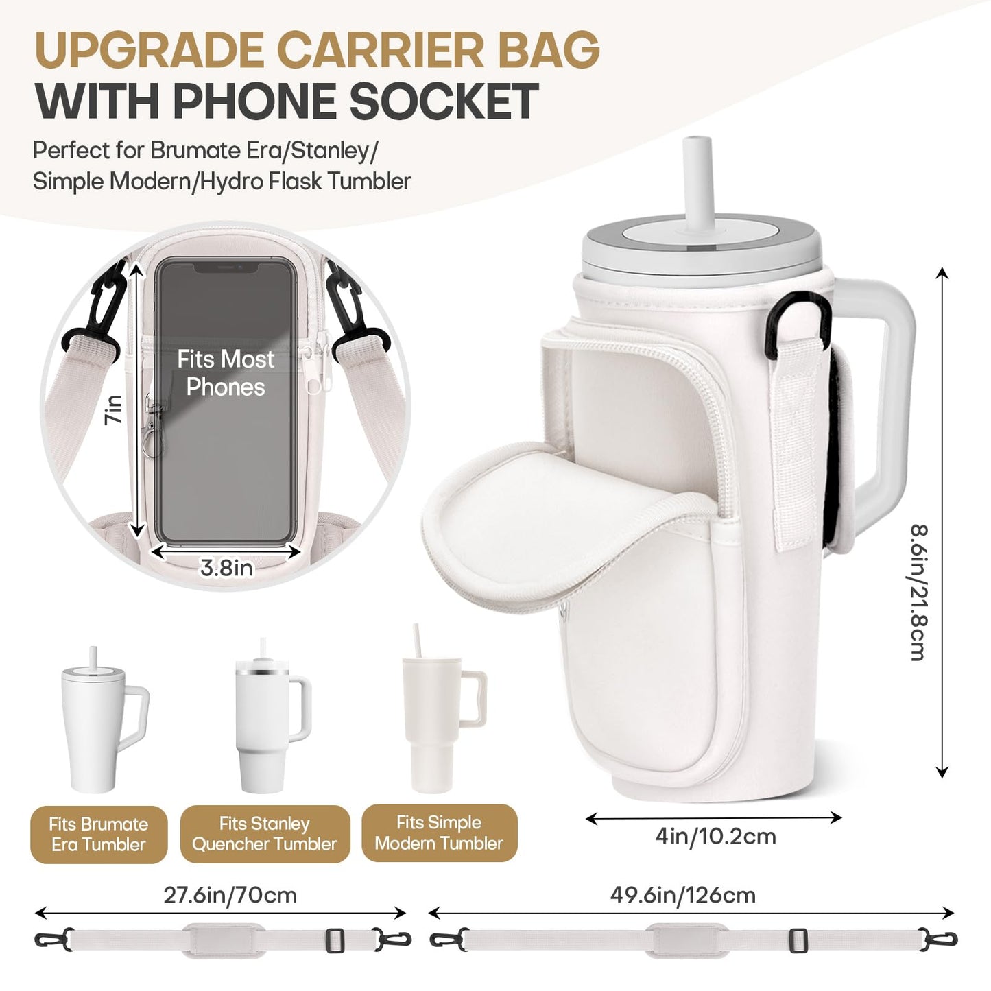 Rolitwils Roliwils Water Bottle Holder with Strap for Brumate Era, Hands-Free Adjustable Carrier Sling Bag for Hiking Camping Gym | Phone Pocket Storage | Tumbler Accessories