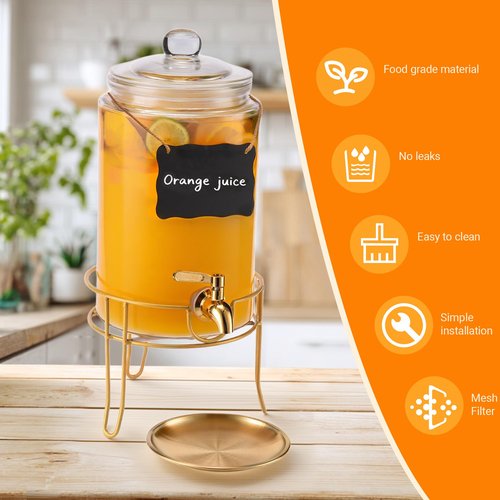 1 Pack1 Gallon Glass Drink Dispensers For Parties.Beverage Dispenser,Glass Drink Dispenser With Stand