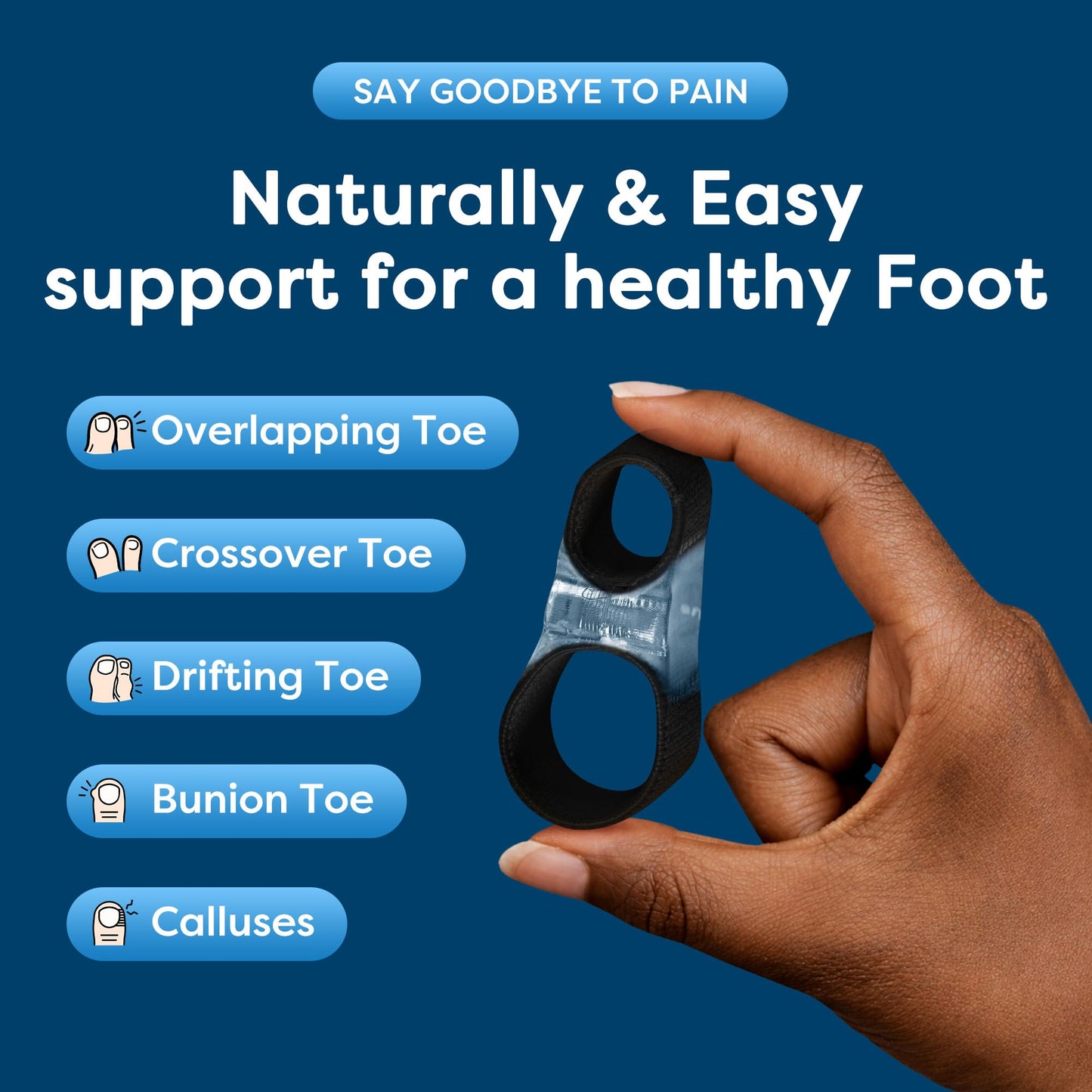 BCCKLE Big Toe Separator,2-Loop Toe Alignment Corrector - Relieve Bunion & Overlapping Toe Pain, Day & Night Soft Gel Sleeve, 3 Sizes, Machine Washable.