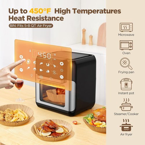 Air Fryer Liners | 100pcs Non-Stick Parchment Paper for 5-8 Qt Air Fryers - 8 Inch Round, Oil Resistant
