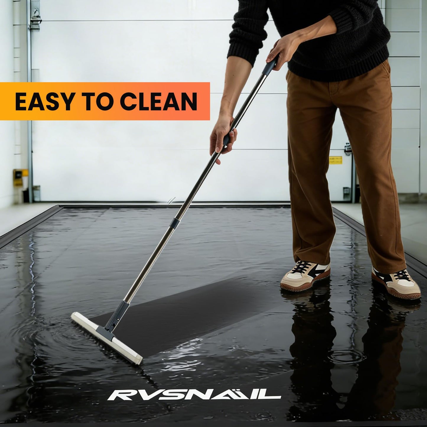 RVSNAIL Garage Floor Mat, 8'6''x20' Heavy Duty 1.2inch Thick Containment Mats, Waterproof PVC Matwith High Elastic Sponge Column, Non-Slip Surface, Parking Mat with a Squeegee