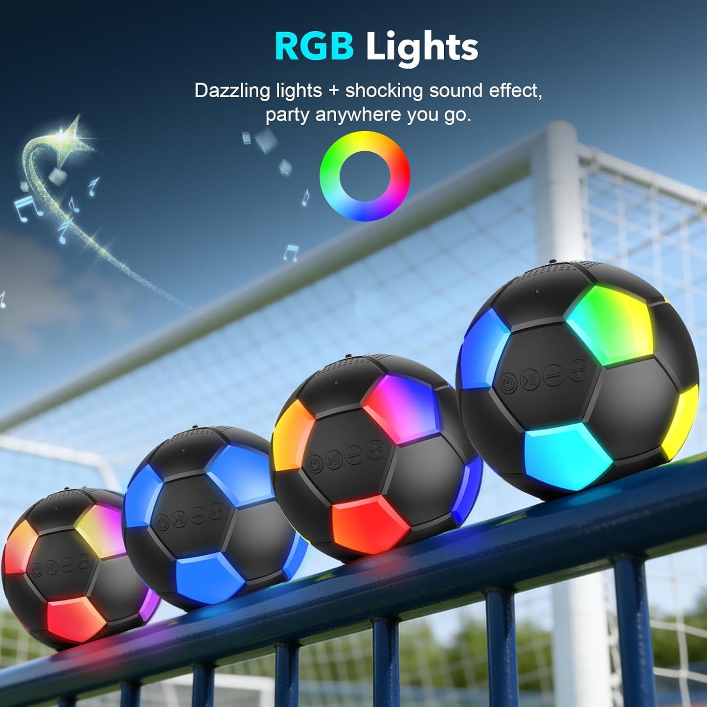 RZLCCL IPX6 5W Soccer Ball Shaped Speaker, Portable Wireless Speaker with LED Light, Waterproof, Stereo, TWS Pairing