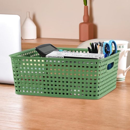 Medium Plastic Baskets - Woven Storage Organizers for Home | Set of 4