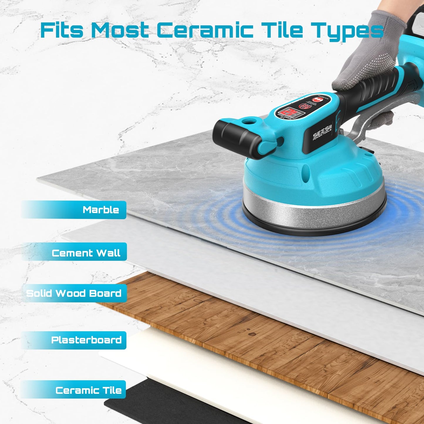 SEESII Tile Vibration Tool 160mm: Vibration Leveling Machine 10-Hours Long Lasting, Tile Vibrator With 12 Speeds For Laying Floor Wall Larger Tiles(6"X6" - 48"X48"), Tile Installers DIYer (KP-160B)