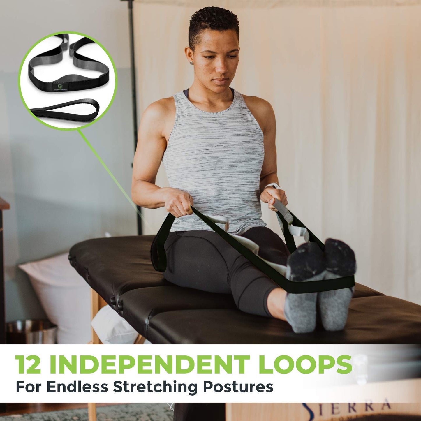 Gradient Fitness Stretching Strap for Physical Therapy, 12 Multi-Loop Stretch Strap 1" W x 8' L, Neoprene Handles, Physical Therapy Equipment, Yoga Straps for Stretching, Leg Stretcher (Black)