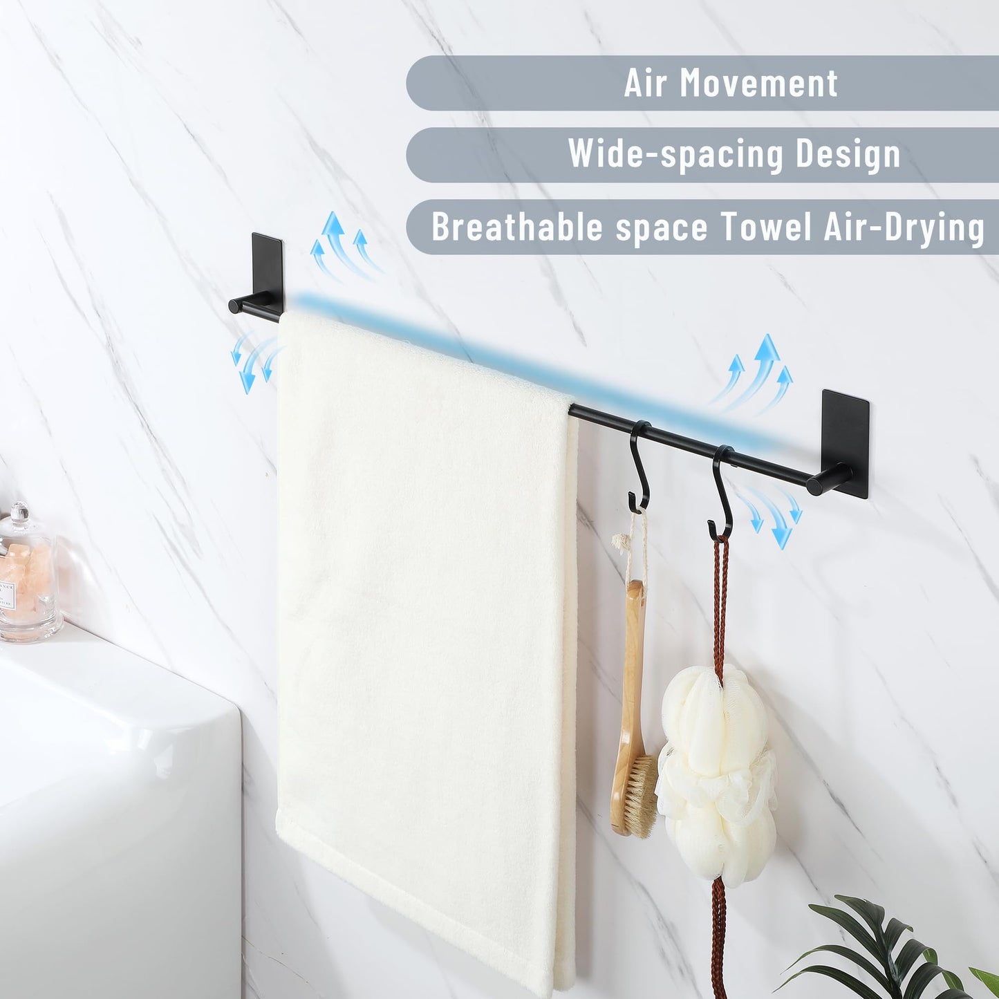 Alise Adhesive Towel Bar, 28 Inch Towel Racks for Bathroom SUS 304 Stainless Steel,Long Bathroom Towel Holder No Drill, Strong Self Adhesive Towel Bar, Matte Black