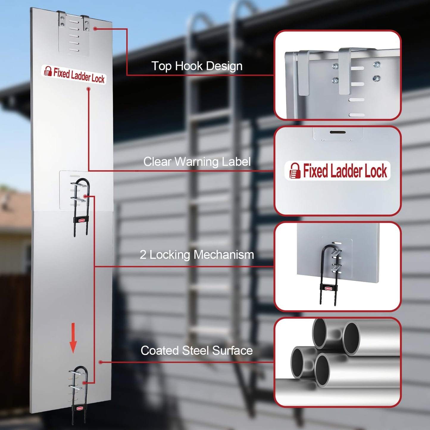 Upgraded 2-Section Anti-Climb Fixed Ladder Safety Guard – Covers 38"-75" Ladder with 2 Locking Mechanisms, Heavy Duty Roof Hatch Access Outdoor Ladder Lockout Safety Device