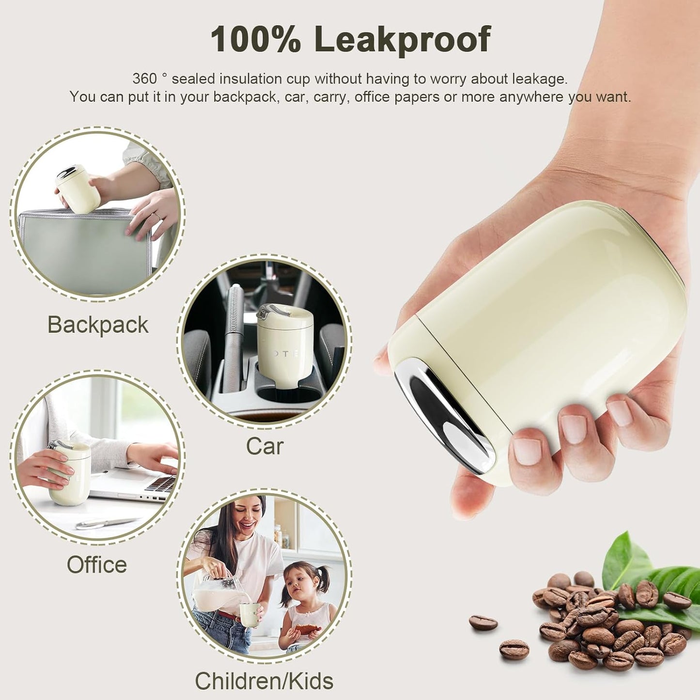 OTE Coffee Cup Travel Mug - 12 OZ Leakproof Insulated Tumbler | Keeps Drinks Hot or Cold, BPA-Free, Gray