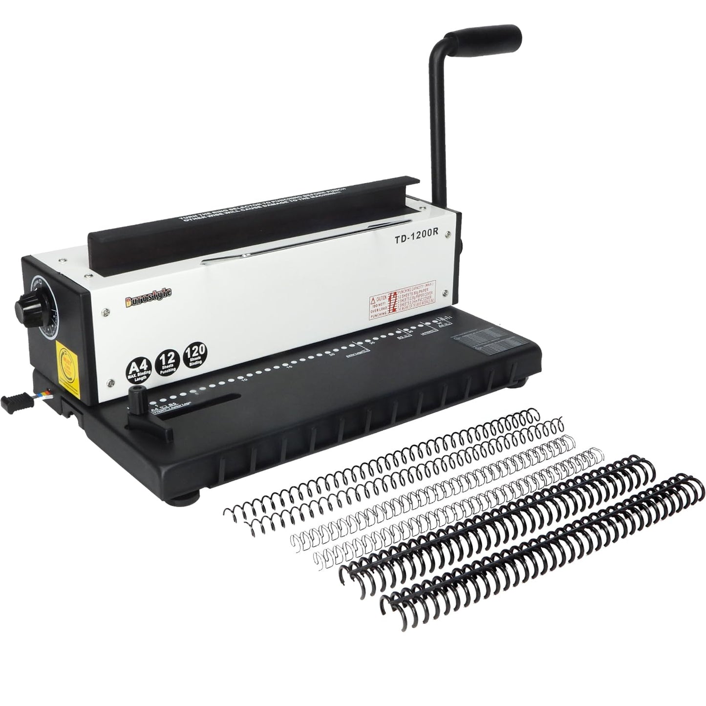 Burostyle TD-1200R Binding Machine, 3:1 Pitch Wire Binding Machine, 34 Round Holes, Punch 12 Sheets/Bind 120 Sheets with Sturdy Metal Construction