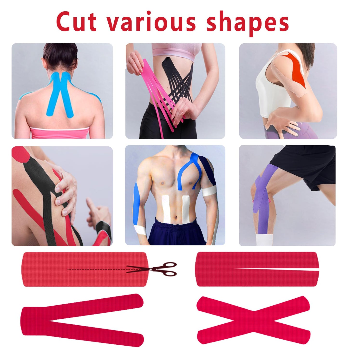 SOON GO Kinesiology Tape, 2IN x 16.4FT Uncut Athletic Tape, Waterproof Breathable Latex-Free, Muscle Recovery & Joint Support,Red (1/2/5 Rolls)