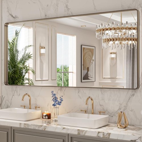 LOAAO Bronze Bathroom Mirror - 72”x32” Rounded Rectangle with Anti-Rust Frame | Hangs Horizontally or Vertically