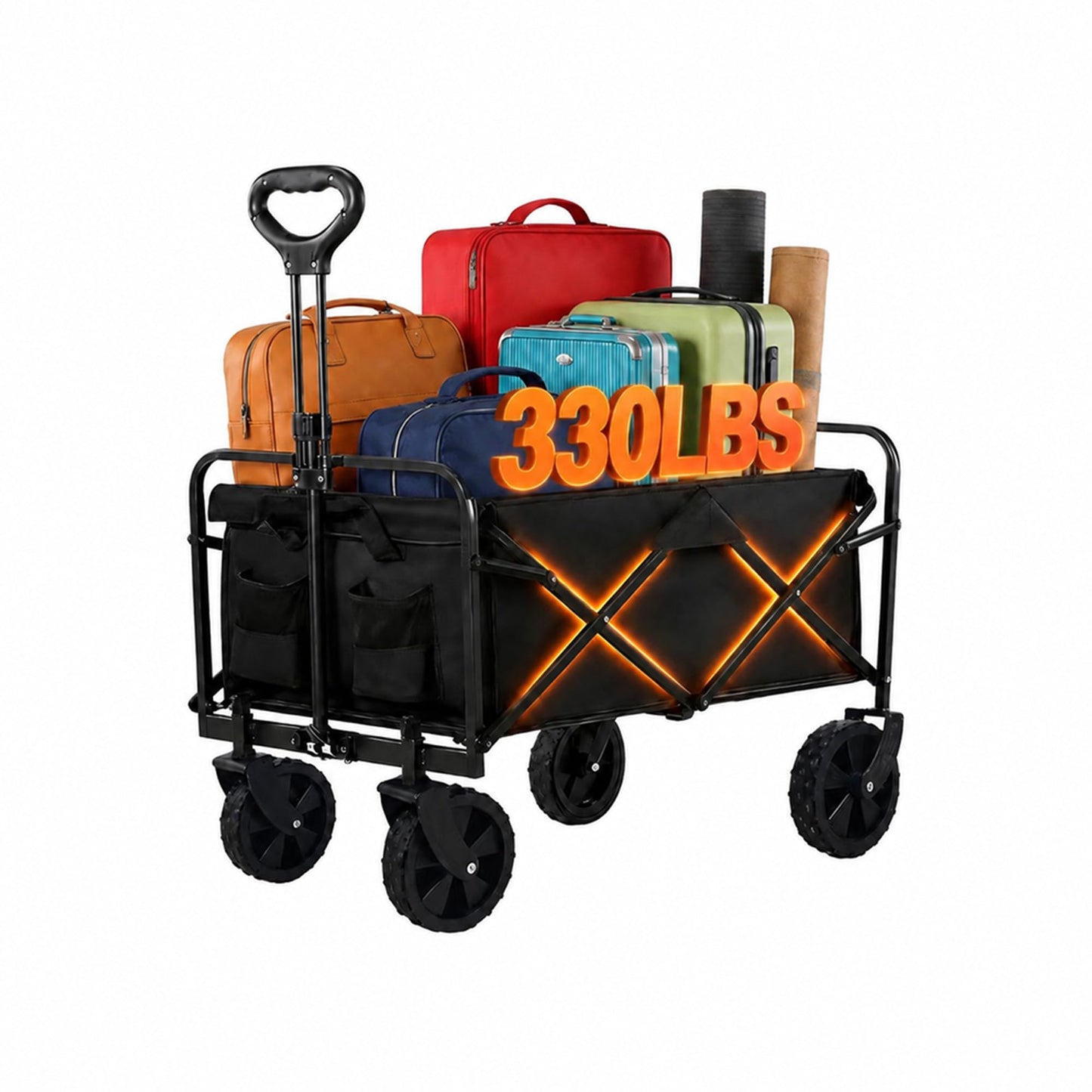 Tule Tuowu Folding Beach Wagon 330lbs Heavy Duty Collapsible Wagon Cart with 360° Swivel Wheels&Front Pocket, for Grocery,Shopping,Outdoor&Camping