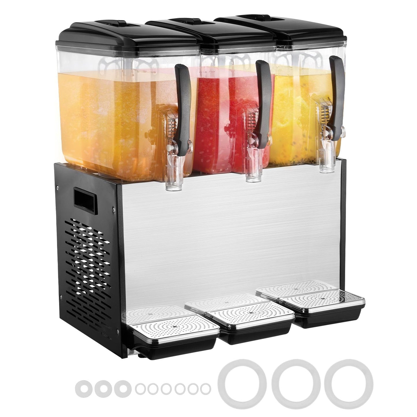 VEVOR Commercial Beverage Dispenser, 3 Tanks 12 L / 12.7 QT Per Tank Juice Dispenser, 370W Stainless Steel Ice Tea Drink Machine with 45°F-54°F Cooling Temperature, for Cold Drink Restaurant Bar Party