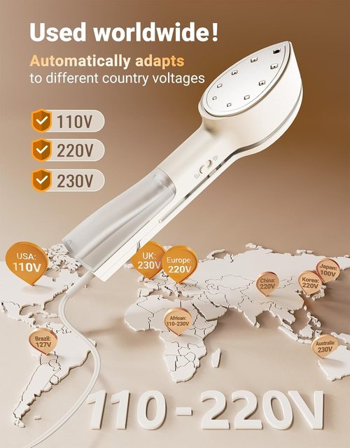 Jack & Rose Portable Press Iron Steamer - Dual Voltage 110-220V, 6+1 Fabric Settings, Travel-Friendly