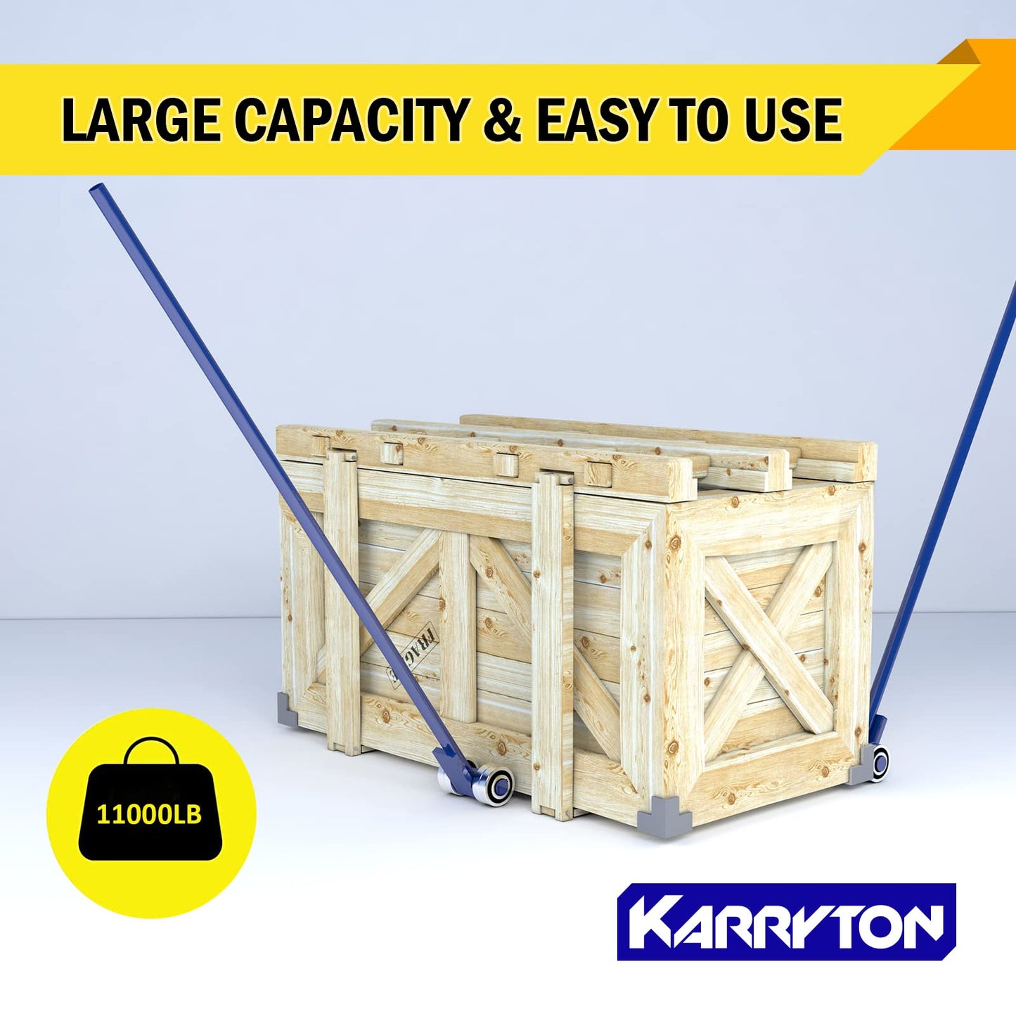 KARRYTON Pry Lever Bar 5T/11000LBS Load Capacity, 5FT Length Steel Handle Prylever Bar with Wheels for Heavy Duty Equipment Handling,Great Hand Tool with Four Industrial Bearings