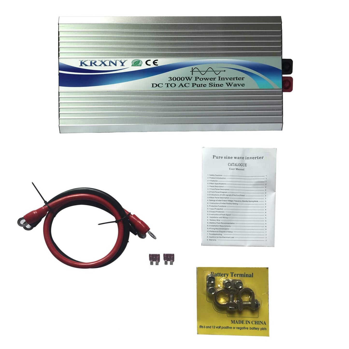 KRXNY 3000W Off Grid Pure Sine Wave Power Inverter 48V DC to 110V 120V AC with LCD Display for RV Camping Truck Home Solar
