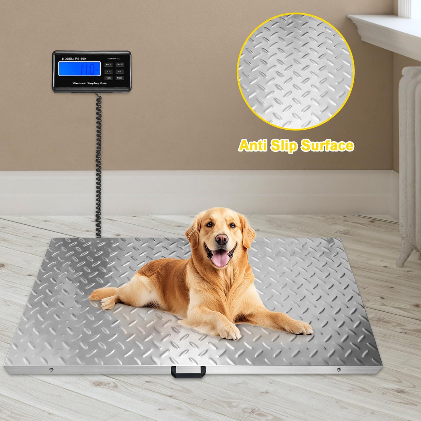 Dog Scales for Large Breed, Livestock Scale, Pet Scale for Large Dog, 1100lb x 0.2lb Animal Scale, LB, KG, OZ, 40.7” X 20.9” Stainless Steel Platform Veterinary Scale for Sheep, Pig, Shipping