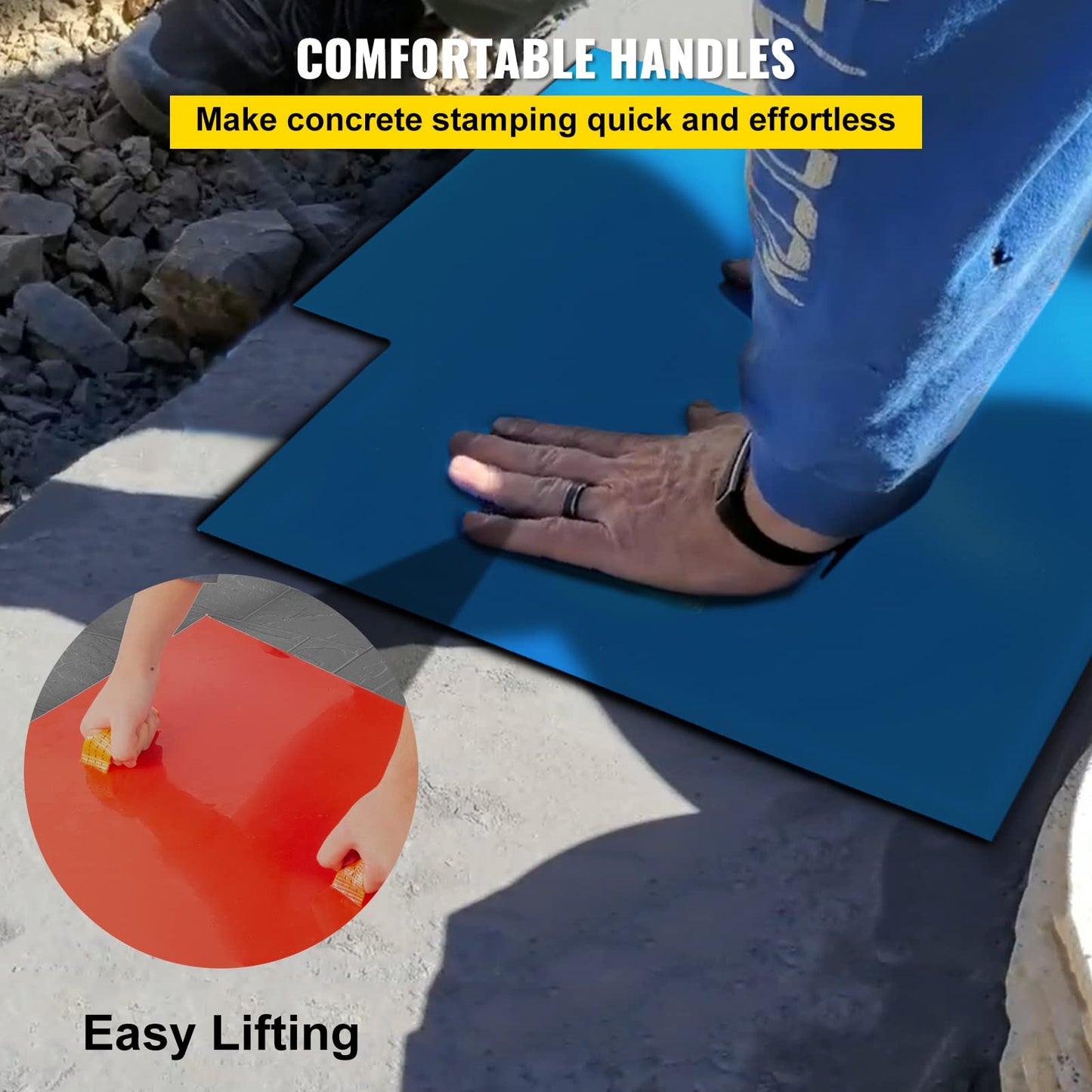 VEVOR Concrete Texturing Skin, 24"x24" Concrete Stamps Mats Set, Polyurethane Concrete Stamping Mats, Slate Concrete Stamps, 4 PCS Realistic Concrete Texture Mat, Concrete Stamps for Walls/Floors