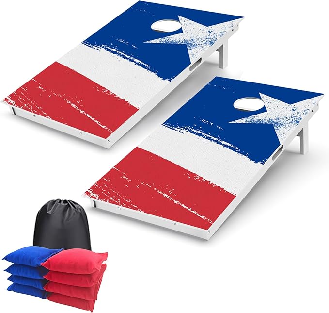 Cornhole Boards Set - Regulation Size 4x2/3x2ft Solid Wood Corn Hole Game Set with 8 Bean Bags and 2 Cornhole Boards - Perfect for Outdoor Game