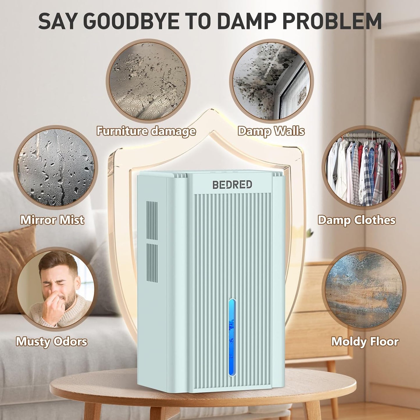 Skiennix 95OZ Dehumidifier for Home - Quiet Operation with Auto Shut Off & 7 Color Ambient Light | Ideal for 1000 Sq.Ft Spaces (Pale Turquoise)