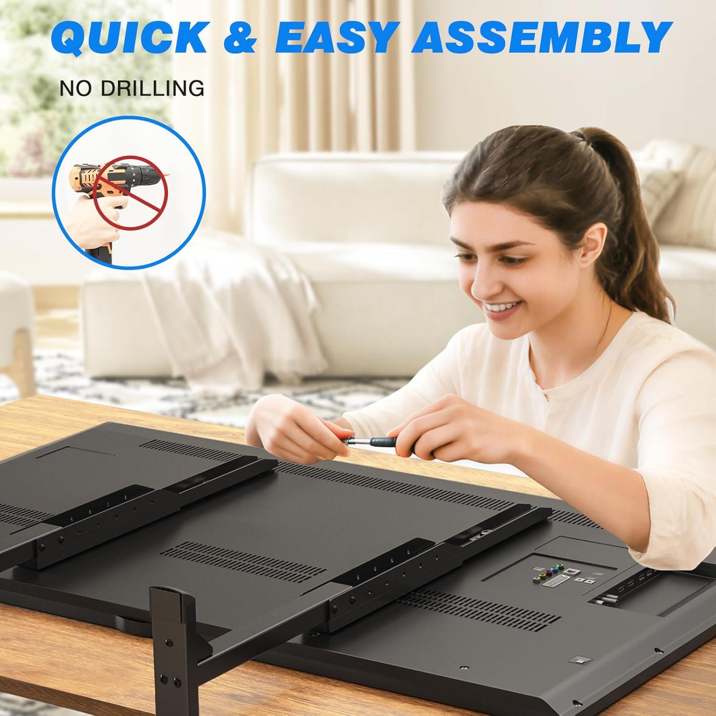 Rfiver 24-80 Inch 65 75 80 Inch 150 lbs, Universal TV Stand Base for TVs, Table Top TV Stand with Adjustable Height