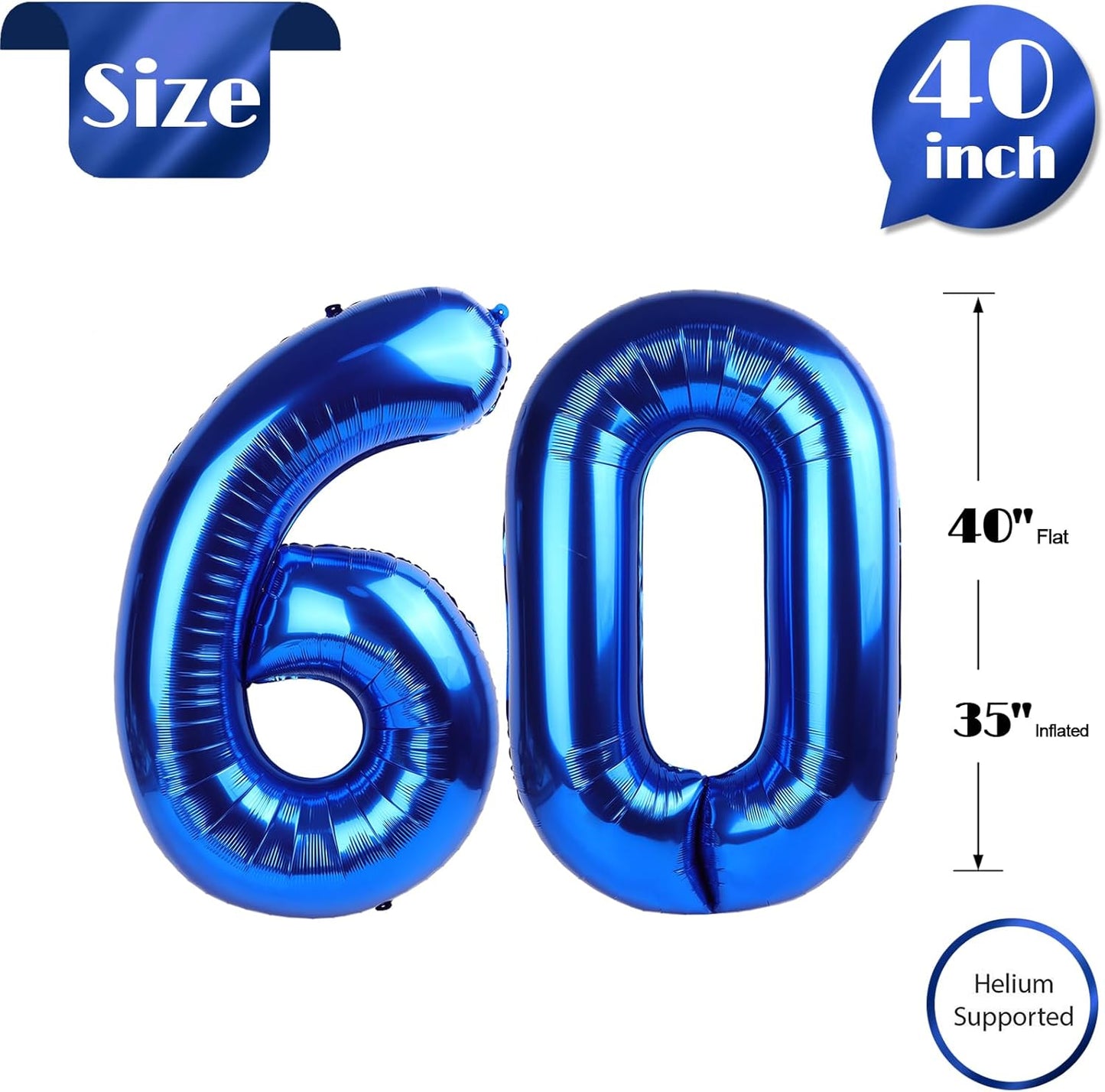 Number 60 Balloon - 40 Inch Navy Blue Birthday Decoration for 60th Celebration | Party Supplies