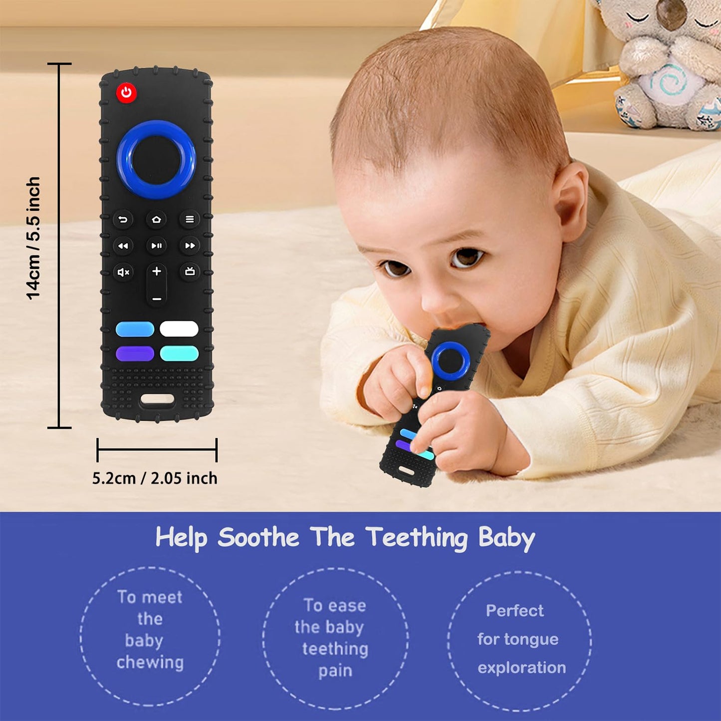 ROBBEAR Baby Teething Toy - Food Grade Silicone Teether in Fire TV Stick Shape | BPA Free, Ideal for 3-18 Months