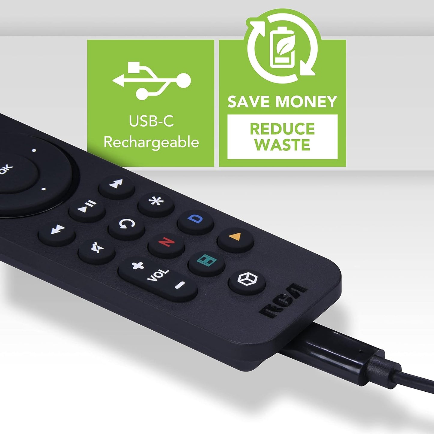 RCA 3-Device Universal Rechargeable Streaming Remote Control for TV, Audio, Soundbar, Streaming Devices, Ultra-Slim