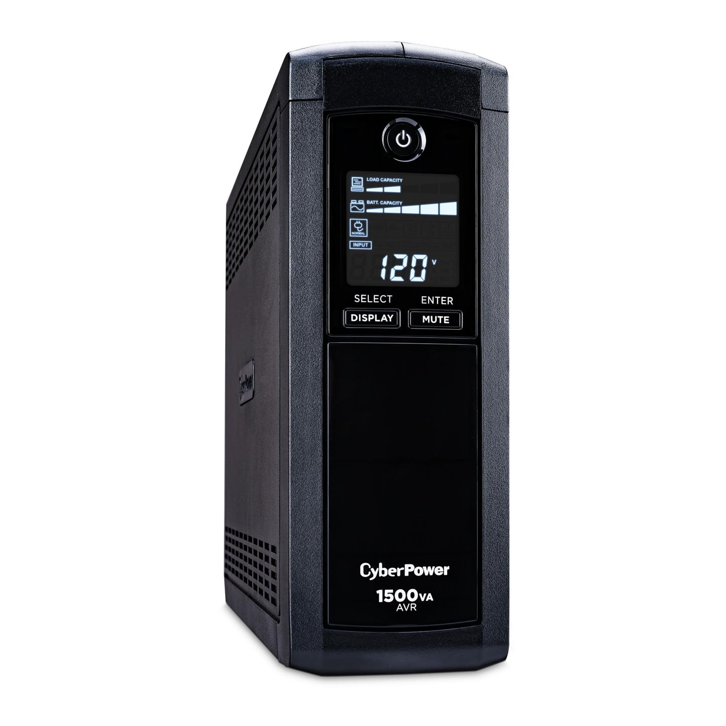 CyberPower CP1500AVRLCDTAA Intelligent LCD UPS Battery Backup and Surge Protector, 1500VA, 900W, 12 Outlets, AVR, Mini Tower, TAA Certified, UL Certified