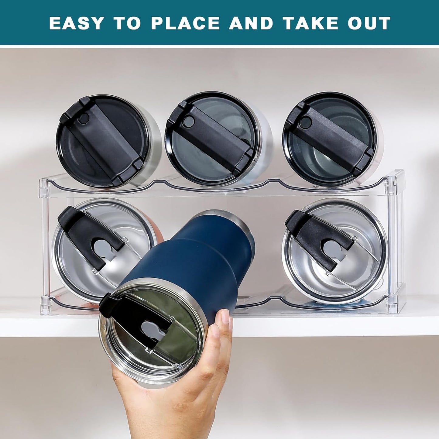 Skiennix Stackable Water Bottle Organizer - Holds 6 Large Tumblers | Clear Design for Cabinets & Counters