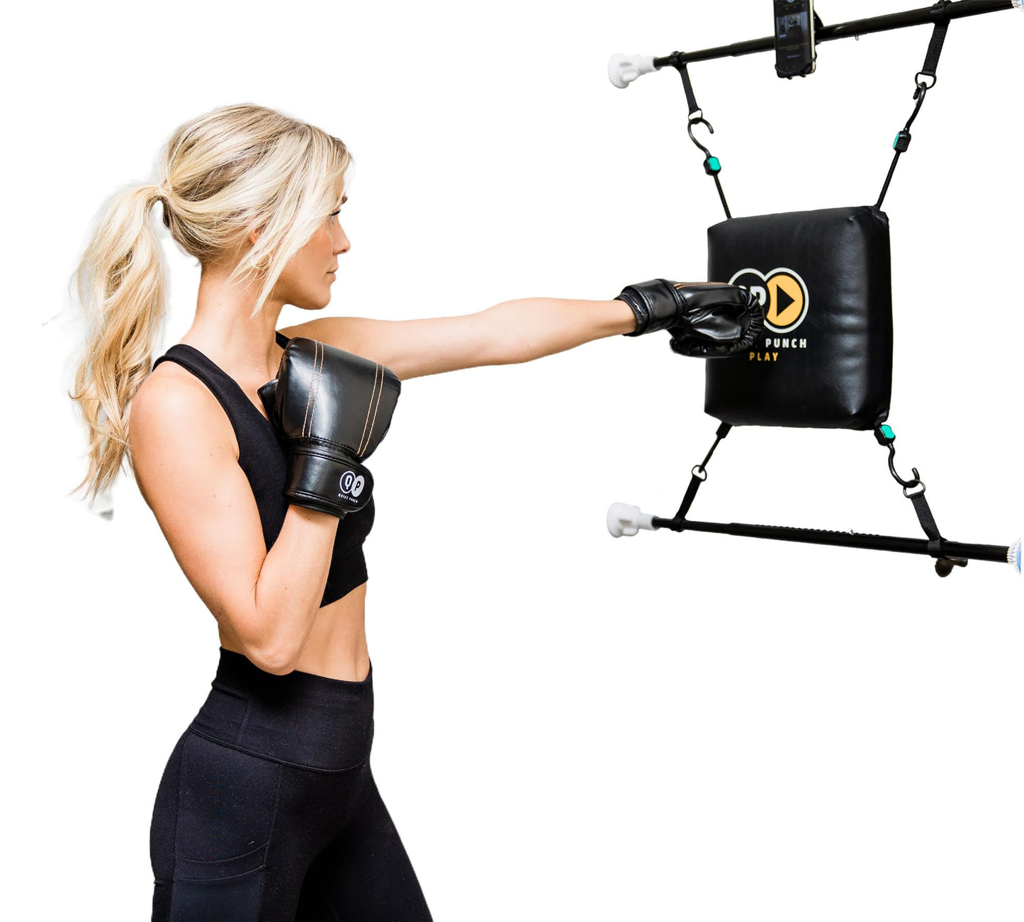 Quiet Punch Doorway Punching Bag, Phone Holder with App, 28"-36" Size, Portable Boxing, Apartment Friendly Workouts (with Punch Tracker)